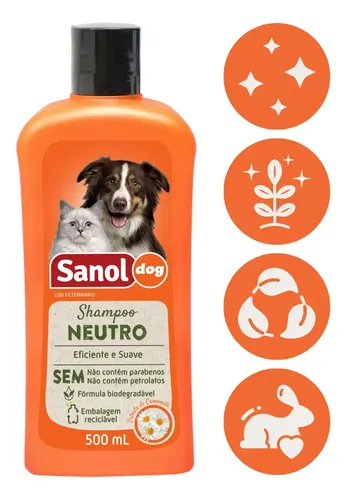 Frasco do Shampoo Neutro Sanol Dog 500ml extrato de camomila