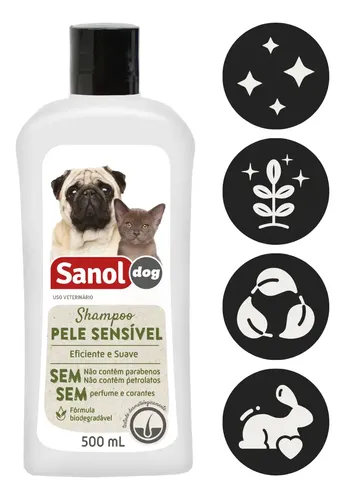 Frasco do Shampoo Pele Sensível Sanol Dog 500ml