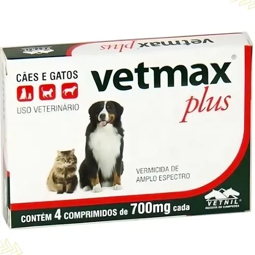 Caixa do vermífugo Vetmax Plus Vetnil 4 comprimidos para cães e gatos