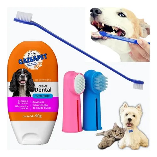 Kit escova e pasta de dente para cachorro