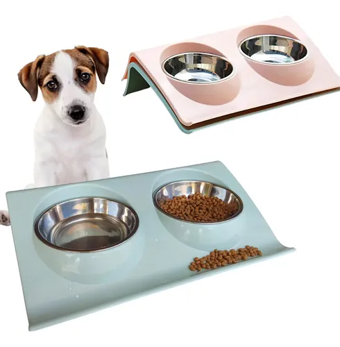Comedouro e bebedouro duplo de inox para cachorro